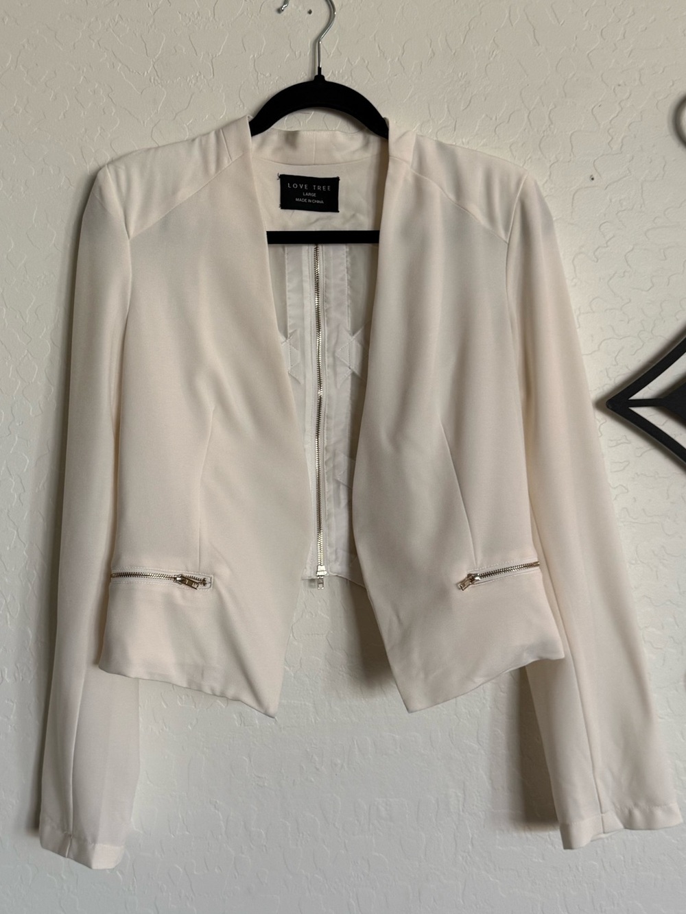 LOVE TREE White Cropped Blazer Jacket Sheer Mesh Cage Back Large
